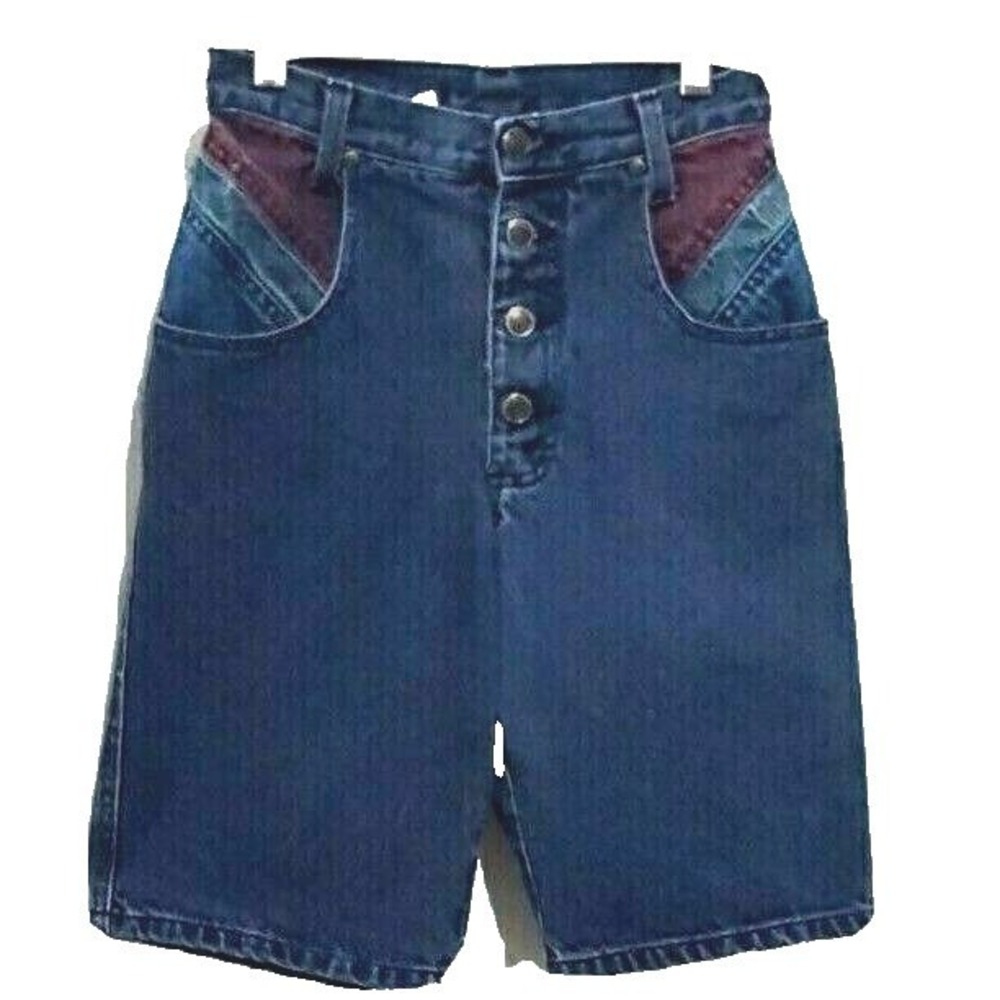 Zena Denim Shorts Womens Size 3 High Waisted Button Fly Vintage Contrast Pockets